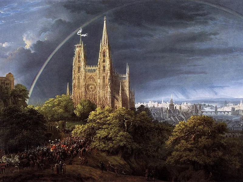 1781-Karl Friedrich Schinkel - Città medievale sul fiume, 1815